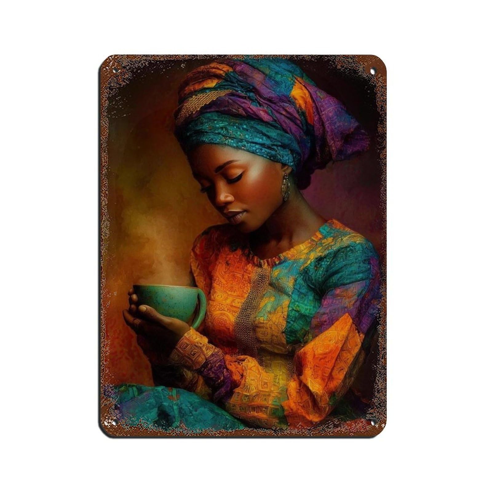 Art africain américain : plaque en métal vintage Black Woman 30x40 cm