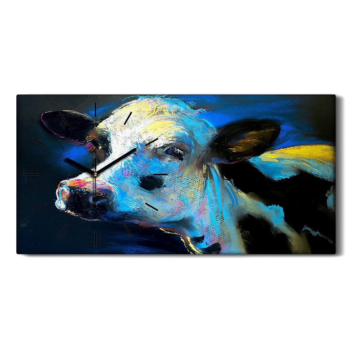 Horloge sur Toile Silencieuse Vache 60x30cm sans Tic-Tac Motif Animaux