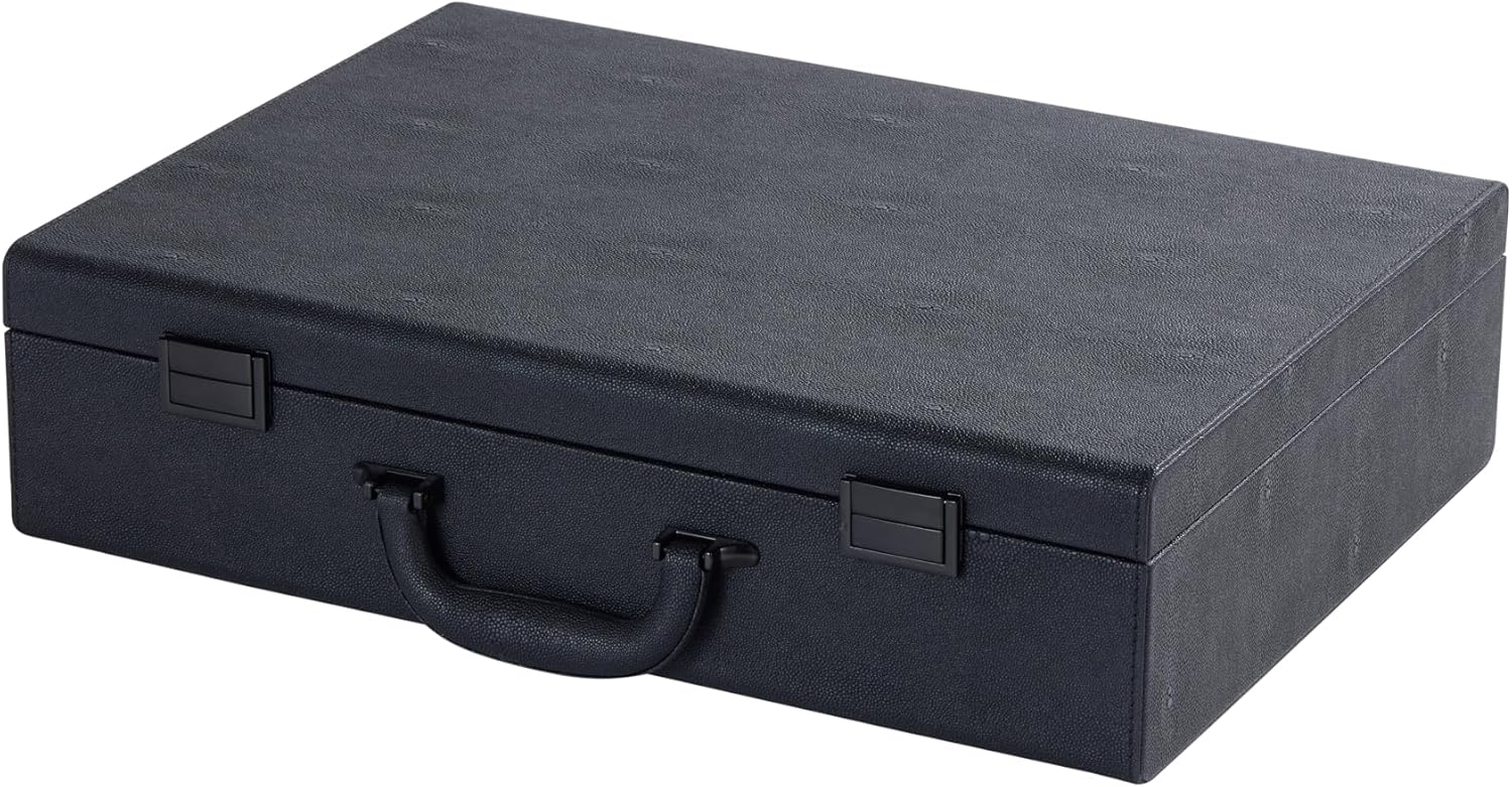 Homegala Black Decorative Storage Trunk, Portable Decorative Luggage Suitcas For Travel, Black Shagreen Leather Large Decorative Box For Keepsakes, Gifts, Home Decor (black)