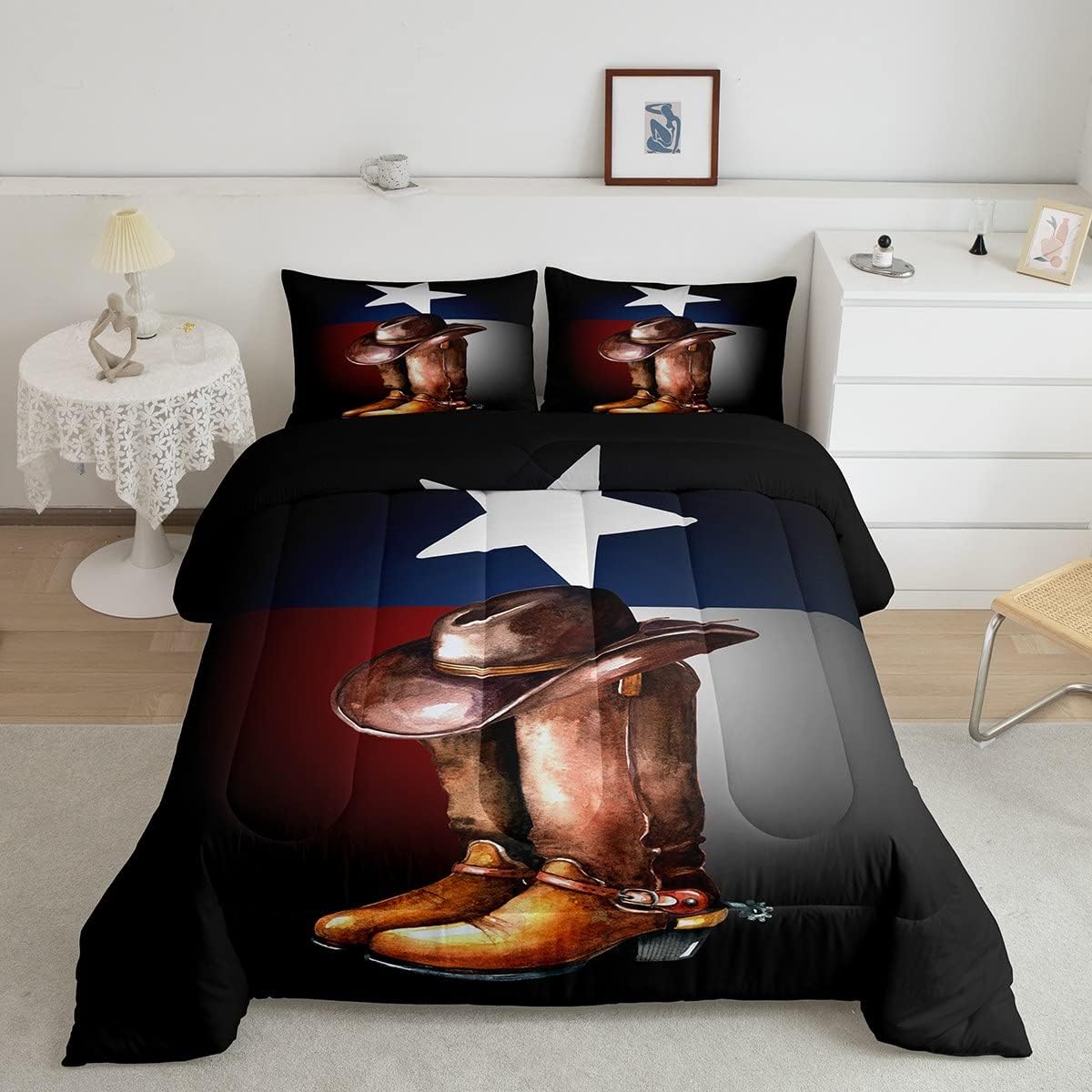 Feelyou Western Decor Comforter Set for Kids Boys Girls Wild West Cowboy Comforter Set King Size Rodeo Cowboy Bedding Set Decor Grunge Design Duvet Set Quilt 3Pcs Boys Multi 07 King