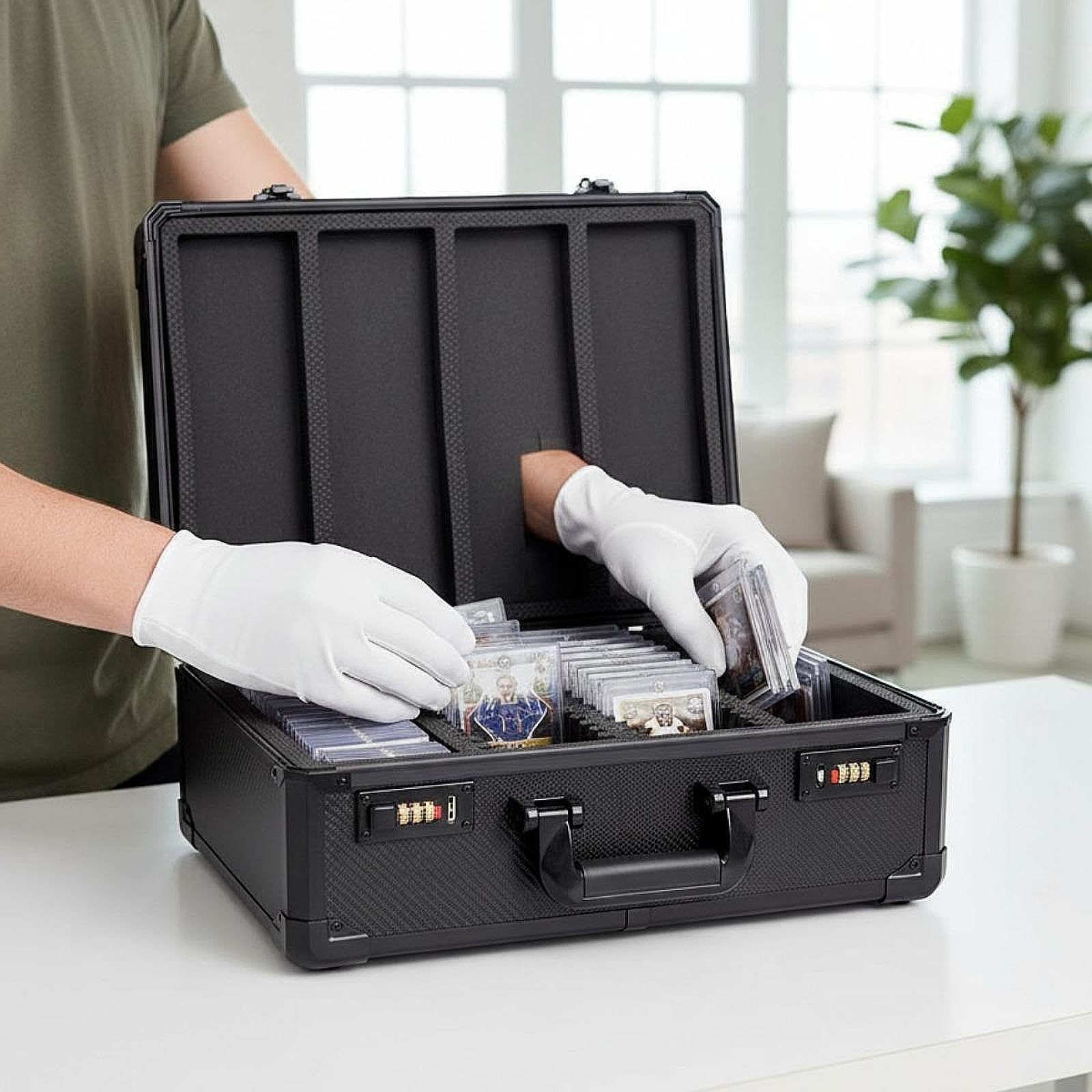 Astuccio per carte da collezione con quattro scomparti.