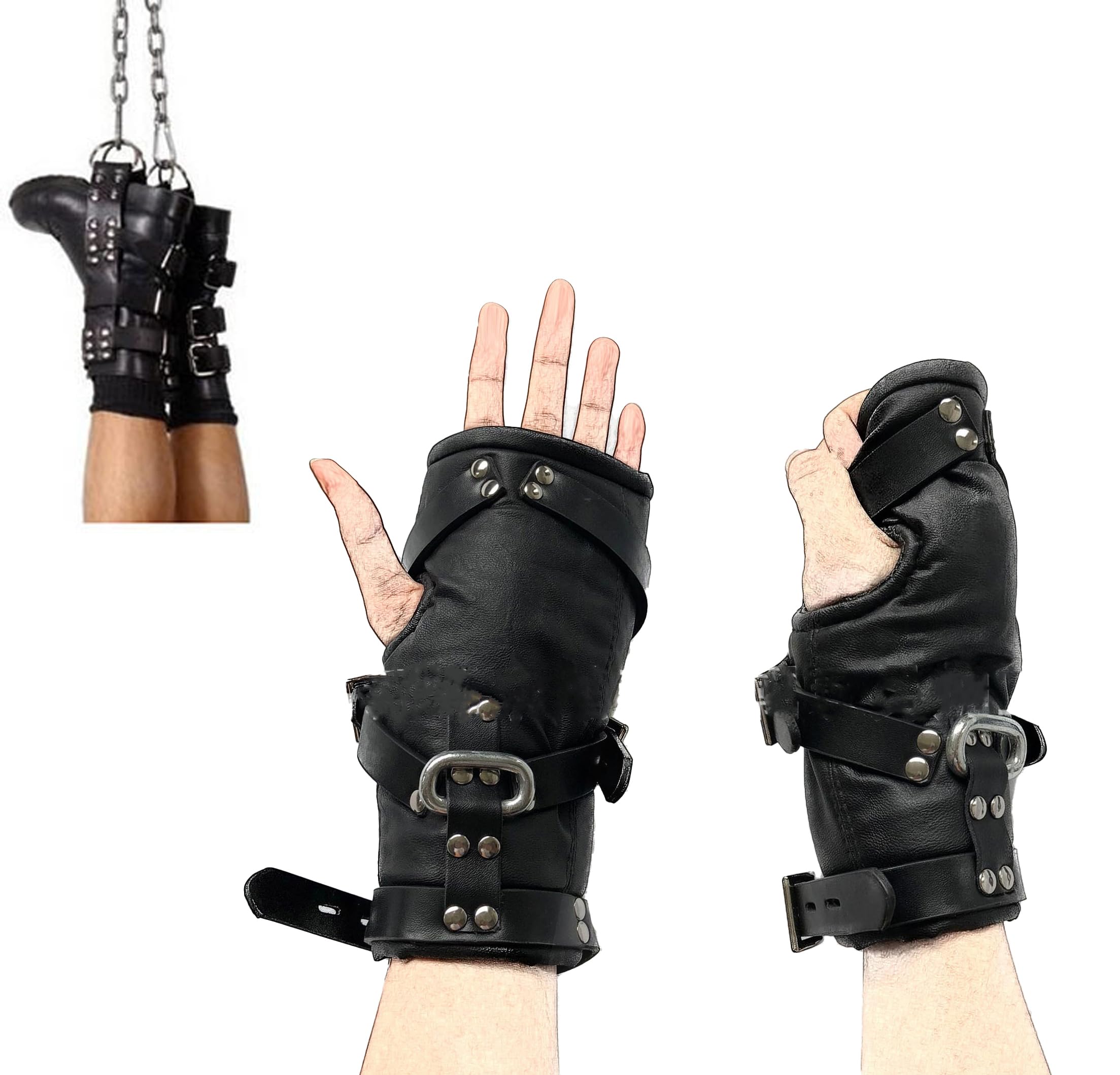 Heyie Men's One Color Suspension Bondage Sm Ankle Cuffs Sex Handcuffs Leather Adjustable Handcuffs Lock Restraints For And Wo Fetish Handcuffs Bdsm Ankle Cuffs