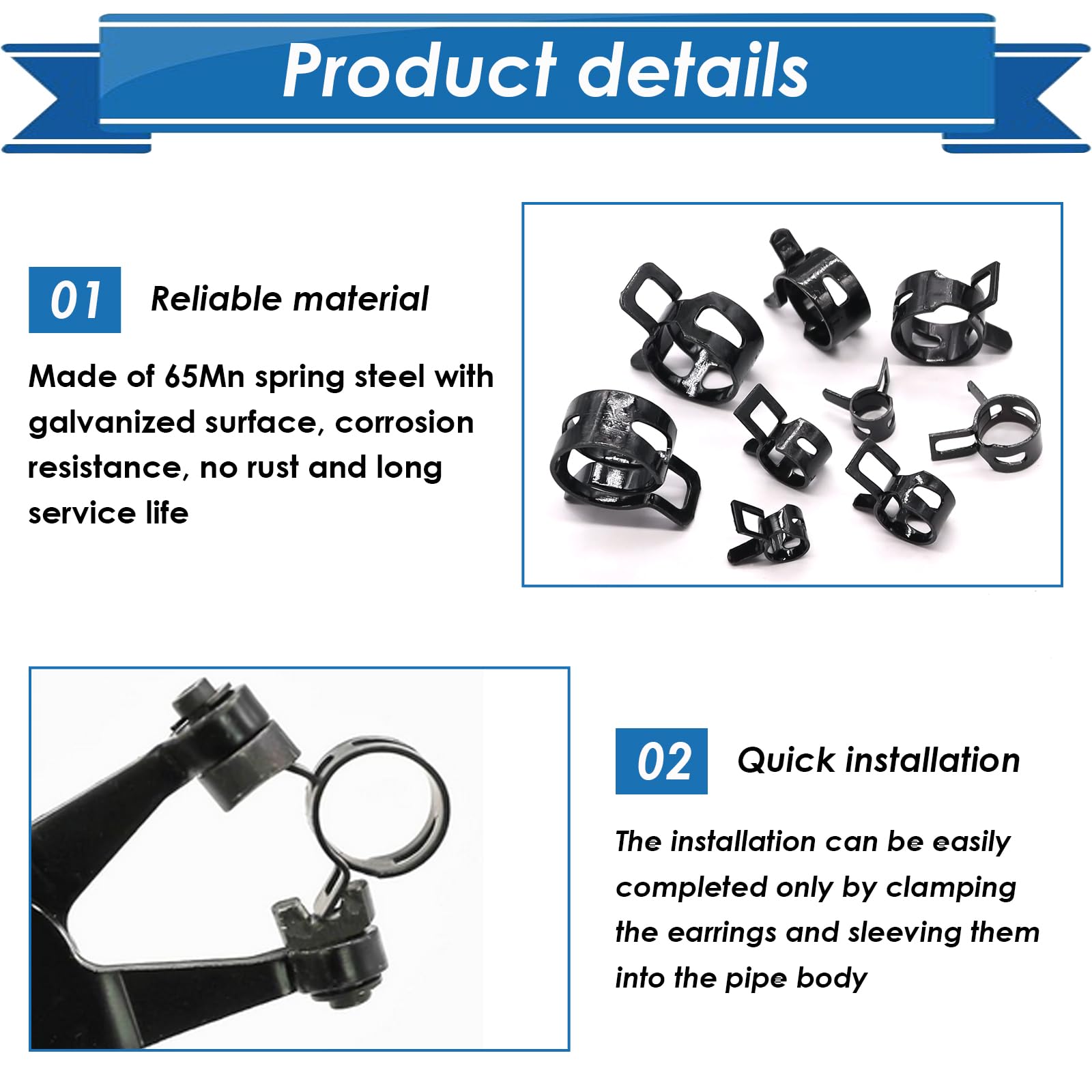 mxuteuk 72Pcs Spring Hose Clamps Fuel Line Silicone Vacuum Hose Low Pressure Air Clamps & Sleeving Automotive Replacement Fastener Assortment Kit 6 Sizes (7mm 10mm 11mm 14mm 16mm 18mm) Black - Image 3