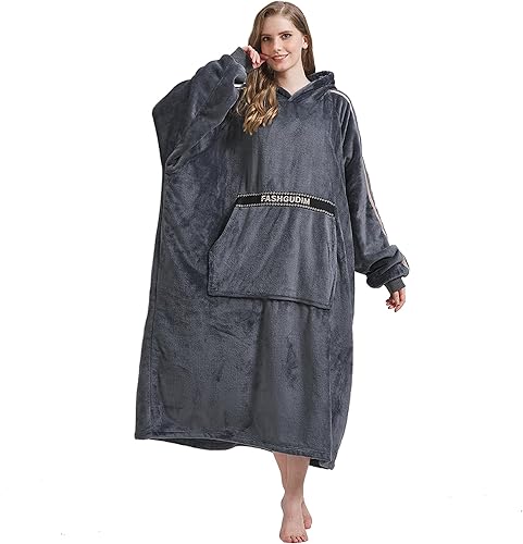 Miniatura 1 de FashGudim Manta de gran tamaño con capucha de 14.11 oz para adultos, manta con capucha, regalos para mamá, esposa, mujeres y niñas, Gris