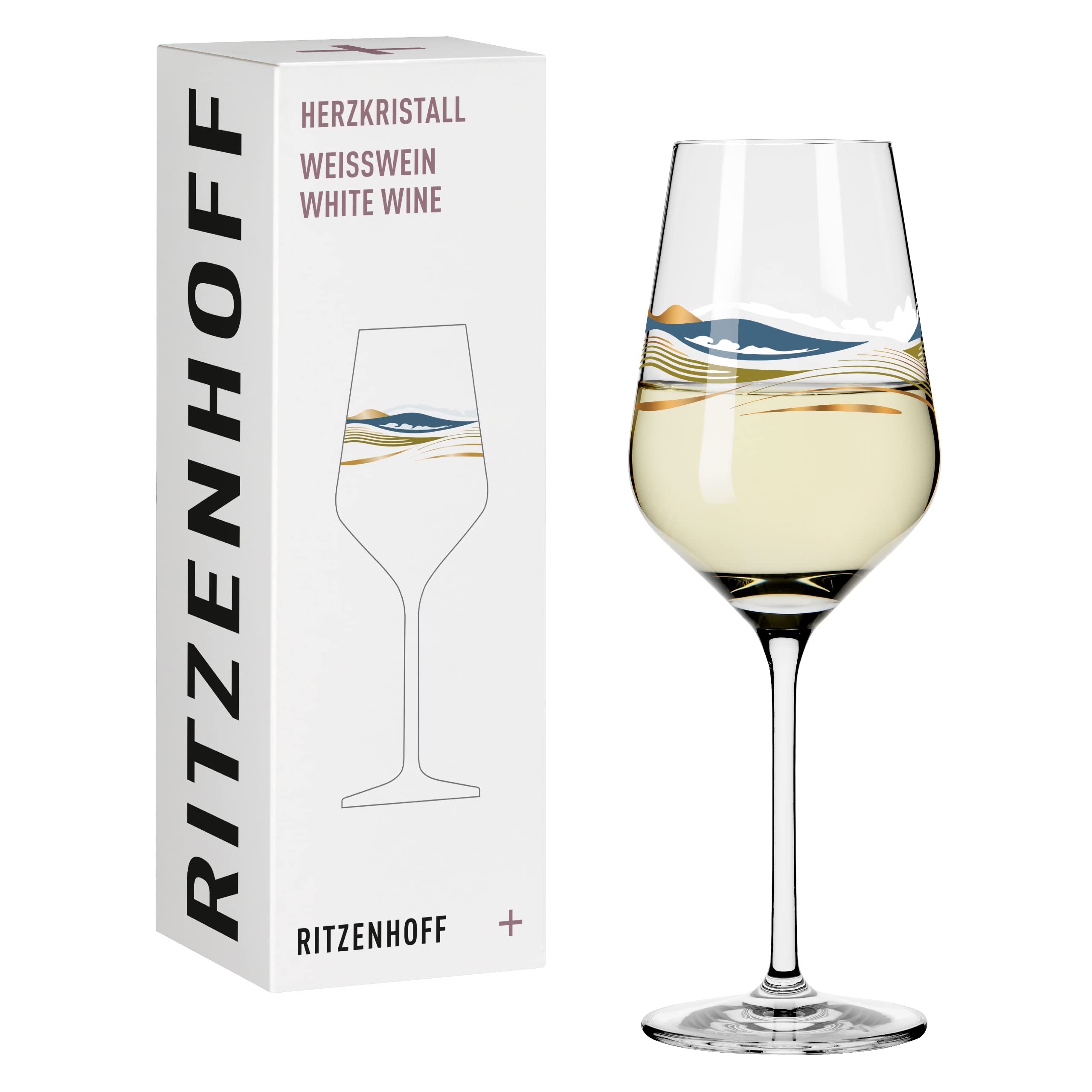 Ritzenhoff 3011007 White Wine Glass 300 ml - Series Heart Crystal No. 7 - with Landscape Motif in Rose Gold - Made in Germany
