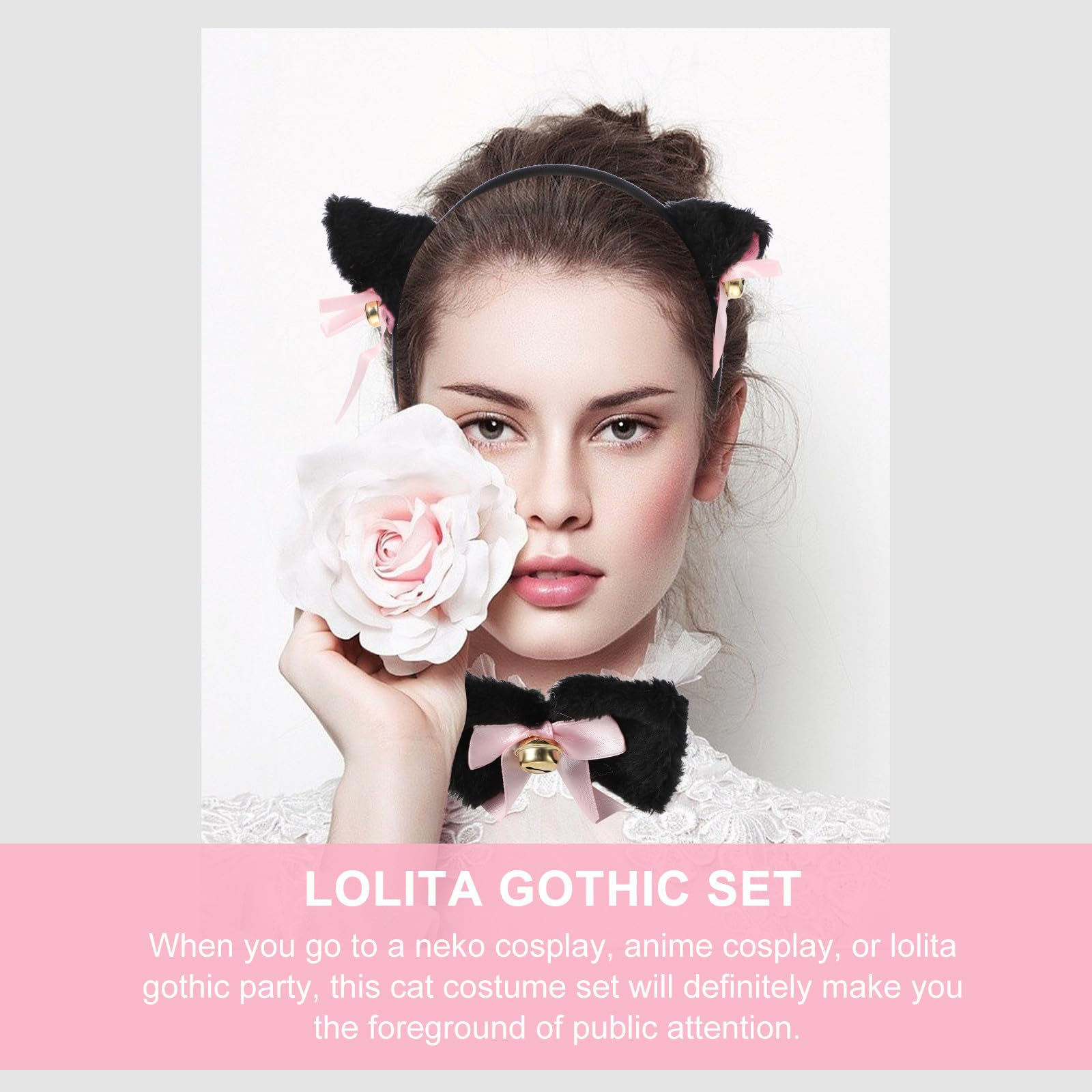 5piezas Cosplay de Gato Kawaii Suave con Diadema Negra Guantes de Garra Cola de Peluche y Lazo Accesorios para Disfraces y Fiestas de Halloween
