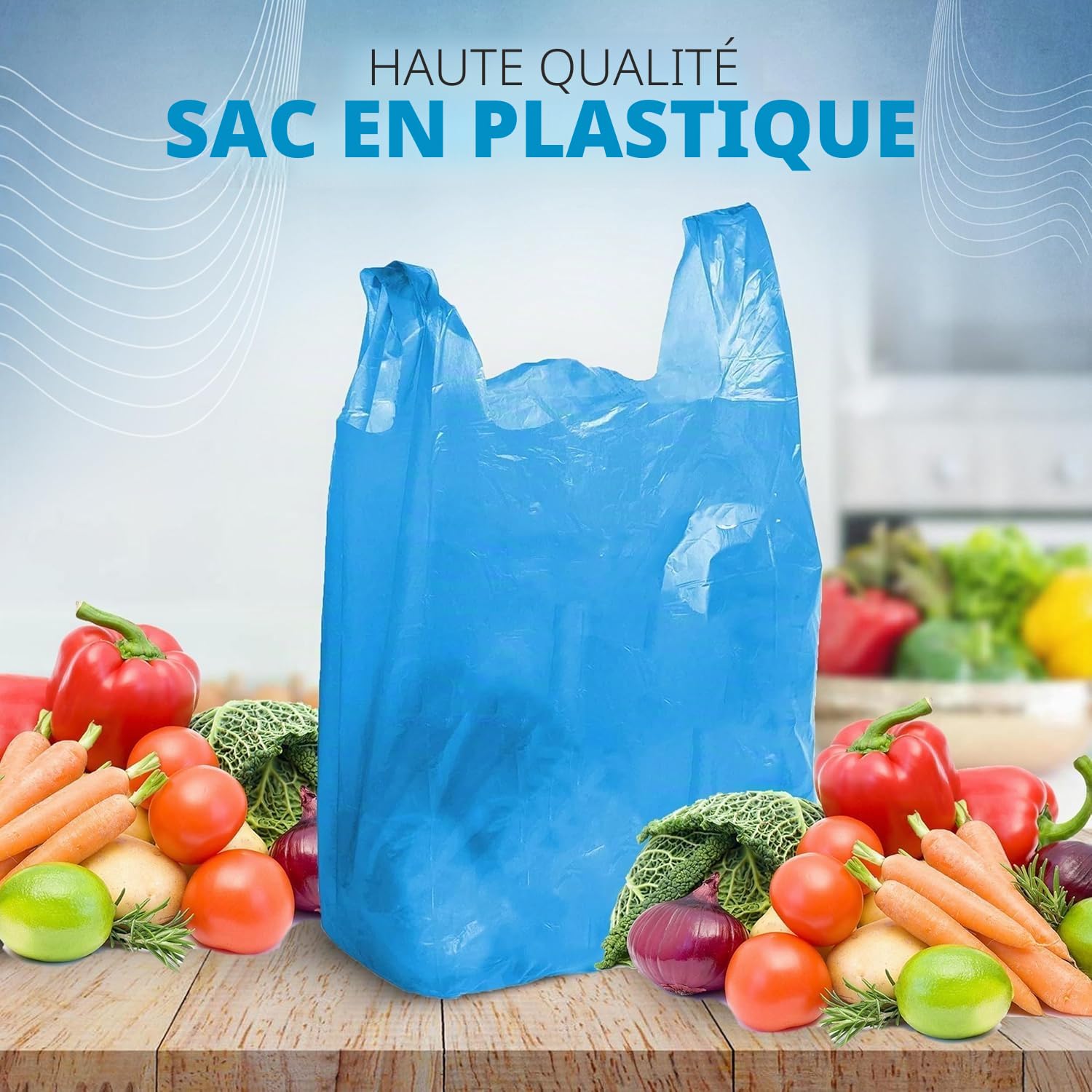 FERRIS | Lot de 200 grands sacs solides avec poignées | Sacs en plastique robuste multi-usages 28 x 43 x 53 cm | Shopping, étals de marché, plats à emporter