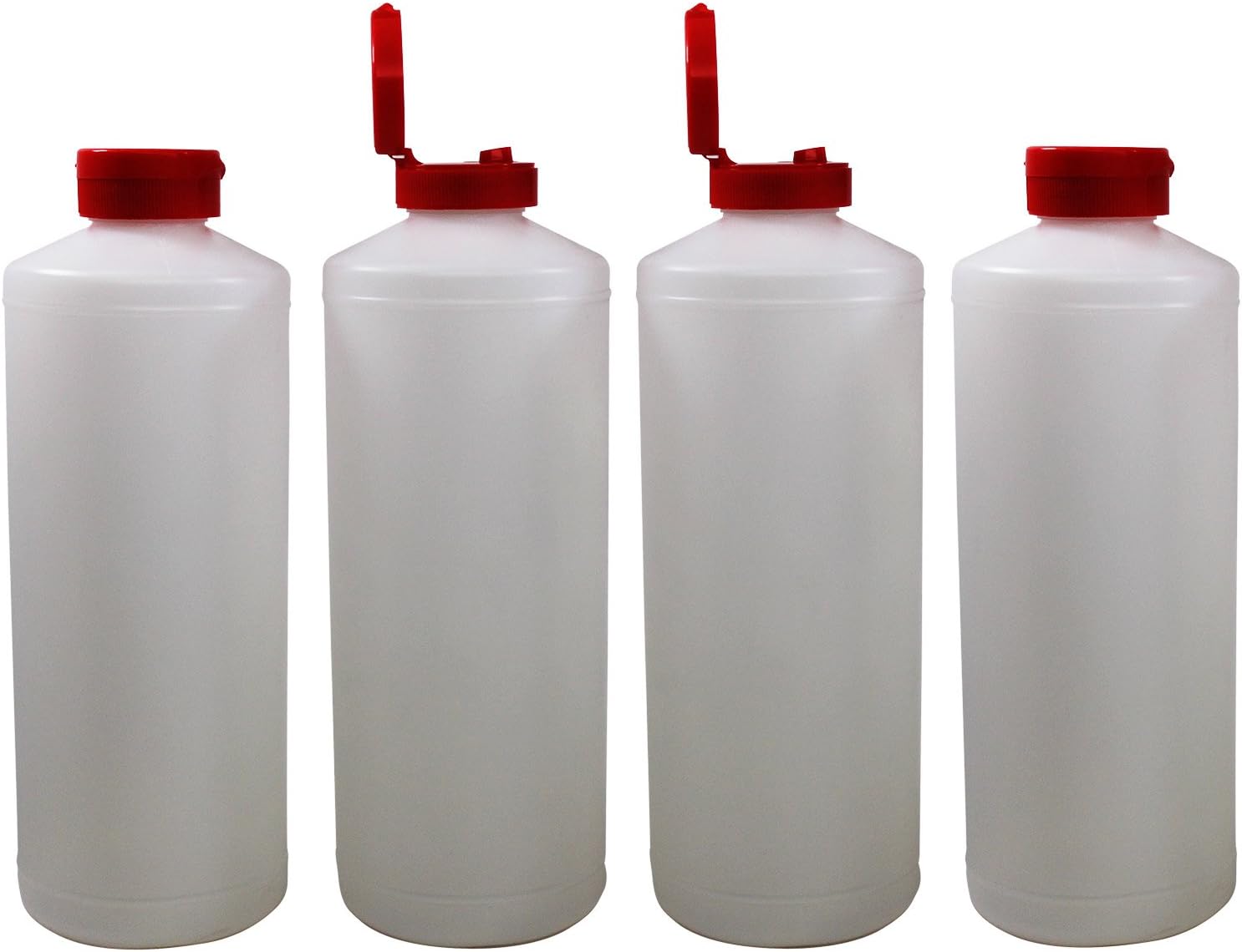 Pinnacle MercantilePlastic Condiment Squeeze Bottles Dispensing with Red Flip Top Hinged Cap Large 32 oz Empty Set of 96