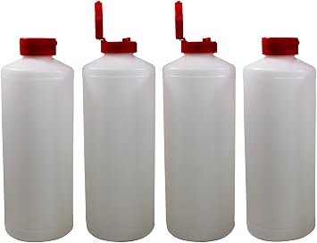 Plastic Squeeze Condiment Dispensing Bottles with Flip Top Hinged Cap Large 950ml Empty Set of 4 by Pinnacle Mercantile