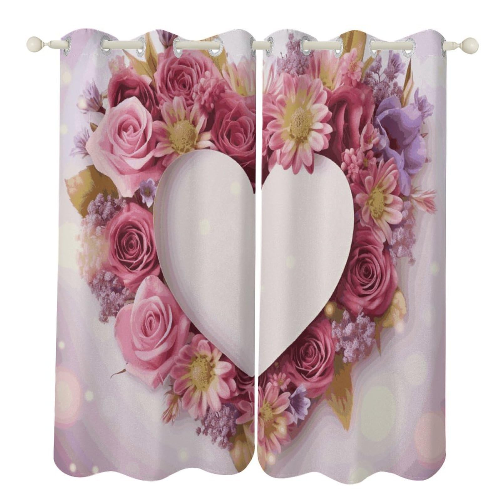 Rideaux occultants et isolation thermique cœur fleur 132x213