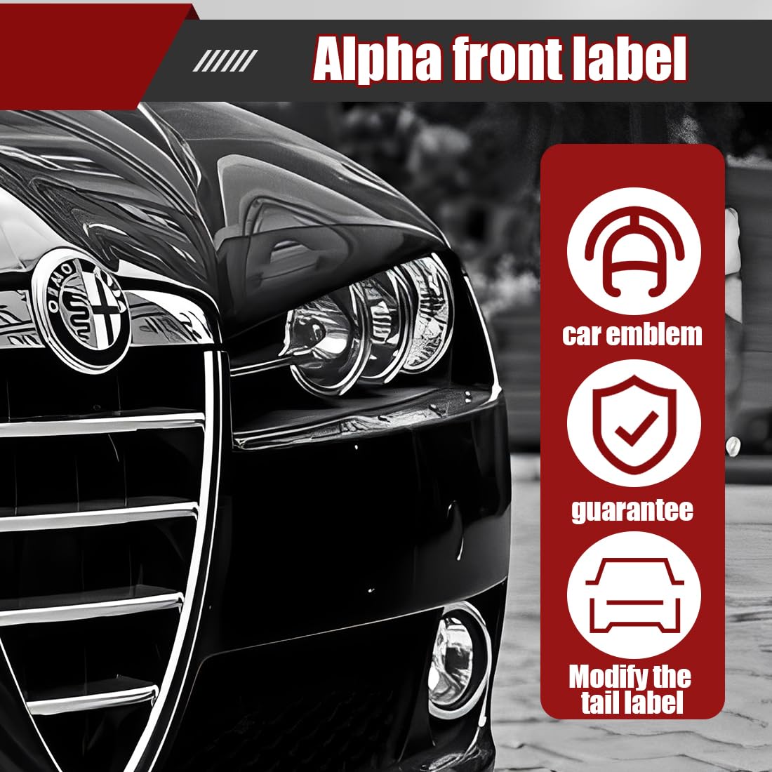 PRAOFRT 2 Pezzi 74mm Fregi Stemma Compatibili con Alfa Romeo Auto Logo Per Cofano Anteriore e Posteriore Emblema Stemmi in Metallo（Nero） - 4