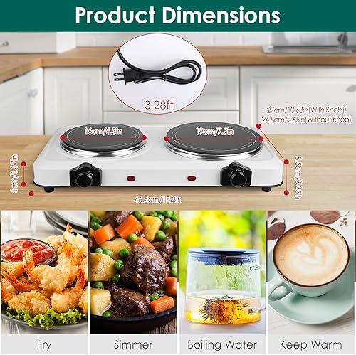 Miniatura 2 de KOCASO Quemador doble infrarrojo eléctrico de 2000 W, estufa eléctrica para cocinar, encimera de placa caliente de calefacción portátil, placa de