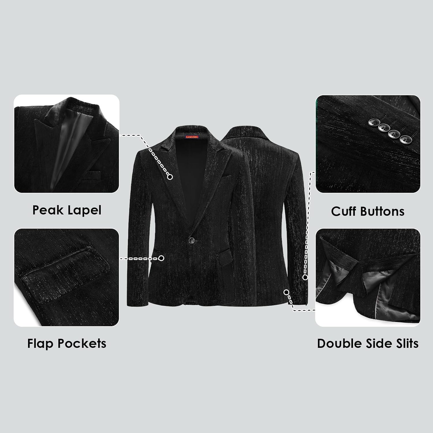 Lamgool Boys Velvet Suit Set Slim Fit Tuxedo Kids Formal Outfit 4 Piece with Blazer Jacket Shirt Pant Bow Tie for Wedding - Image 4