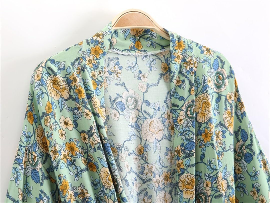 Robe kimono vintage EN8 à imprimé floral bohème pour femme