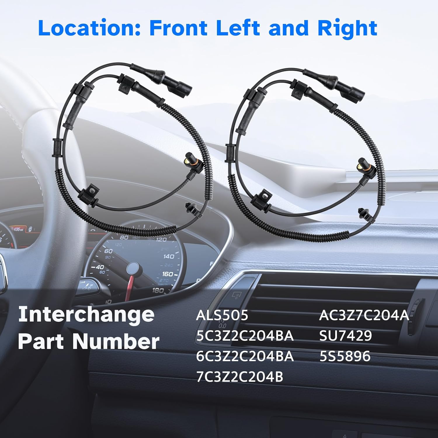 Front ABS Wheel Speed Sensor Left Right fit for Ford F250 F350 Super Duty Truck, 4WD, 2005 2006 2007 2008 2009 2010, Driver Passenger Side, 2pcs, ALS505