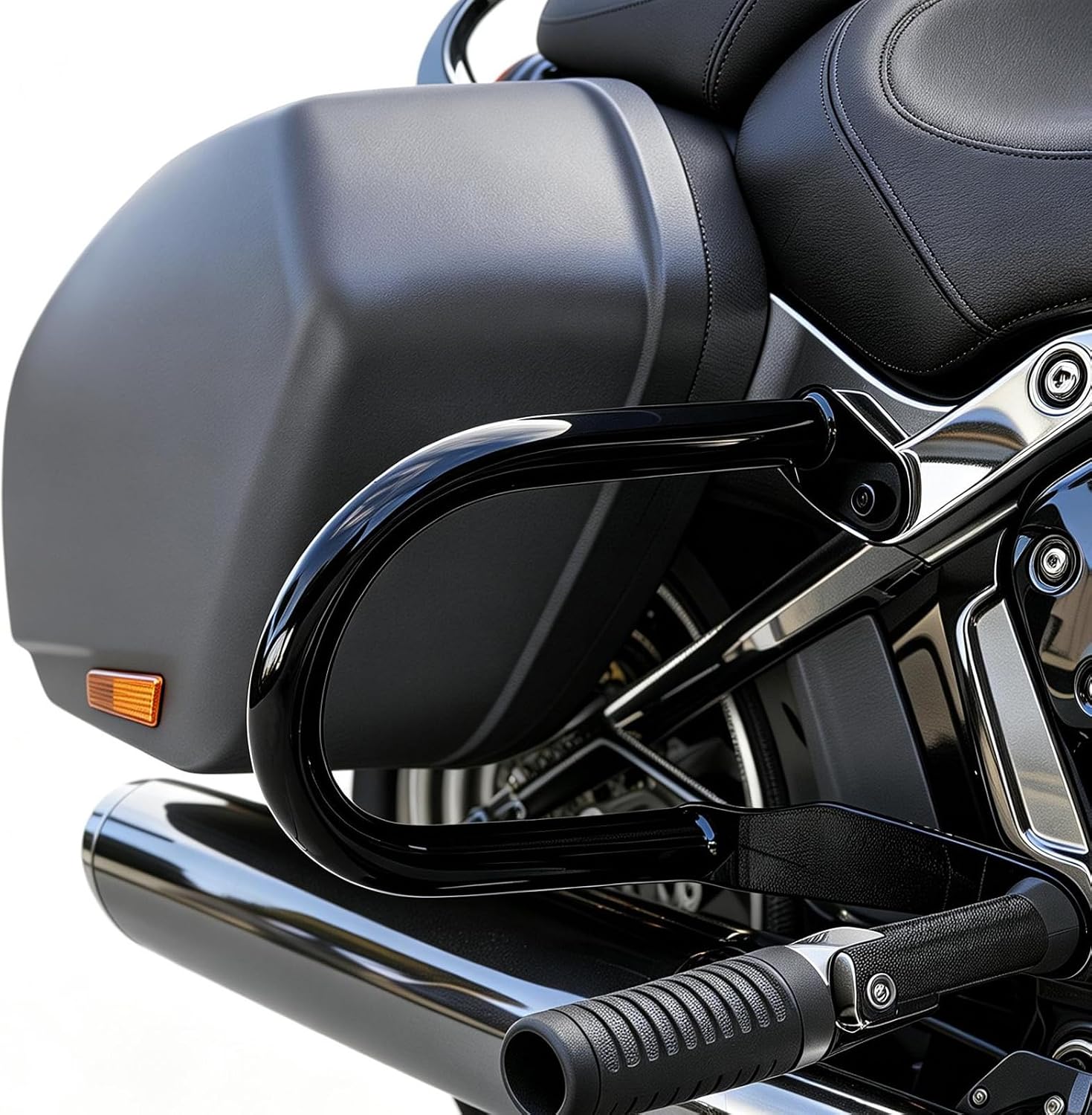 Rear Saddlebag Guard Crash Bars for Harley Softail Low Rider ST FXLRST 2022-2026, Sport Glide FLSB 2018-2023 - Fits 2-into-1 Single Exhaust Only, Requires Saddlebags，Gloss Black