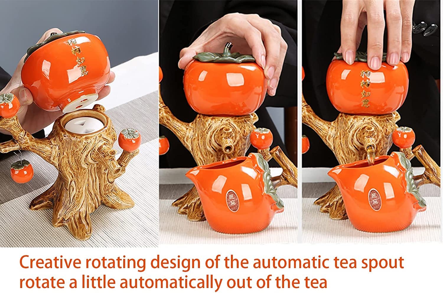 Klasyczny design Automatyczny zestaw do herbaty z obrotowym leniwym zaparzaczem herbaty Ręcznie wykonany ceramiczny dzbanek do herbaty 6 filiżanek Zestaw do herbaty z kamiennym młynkiem Wartość kole