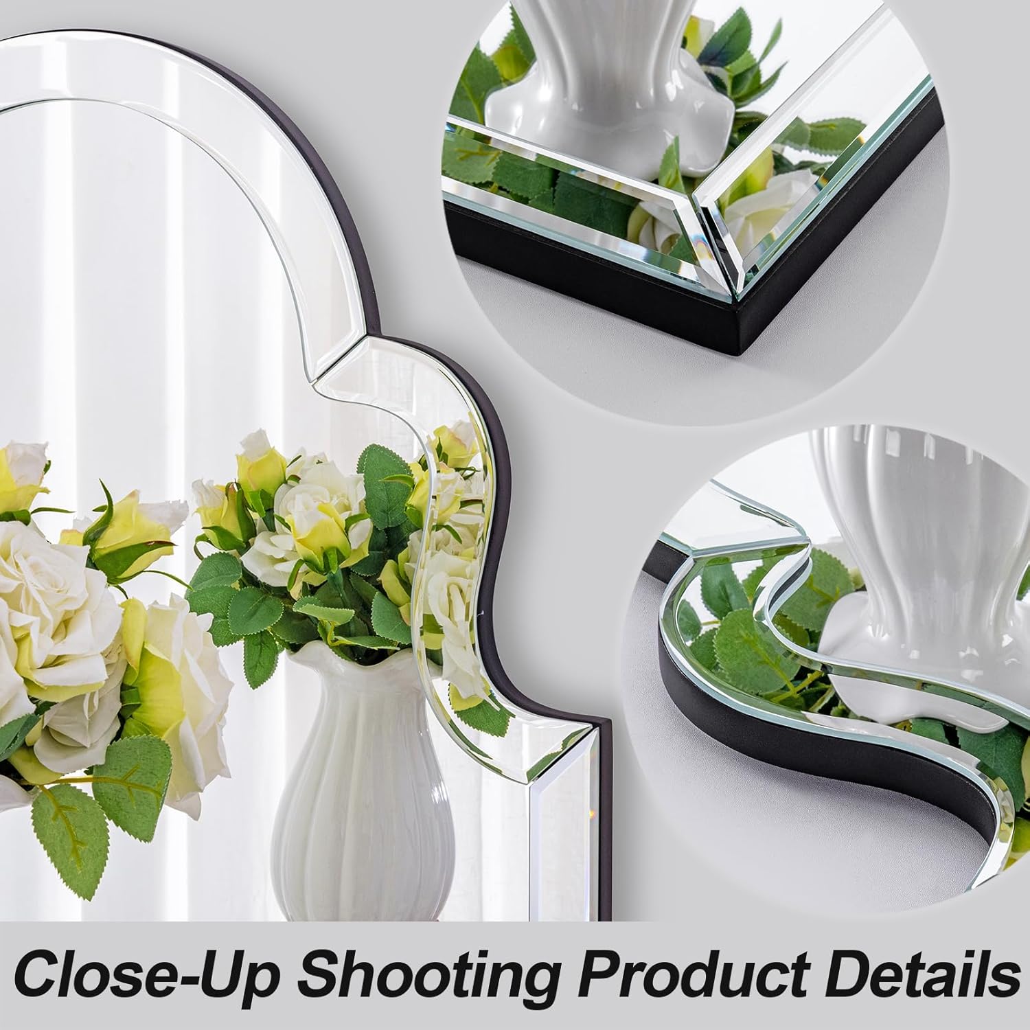 Large Arched Bathroom Mirror, 35.4"x23.6" Scalloped Mirror Wall Decor with Decorative Beveled Glass Frame, Bedroom, Living Room, or Entryway