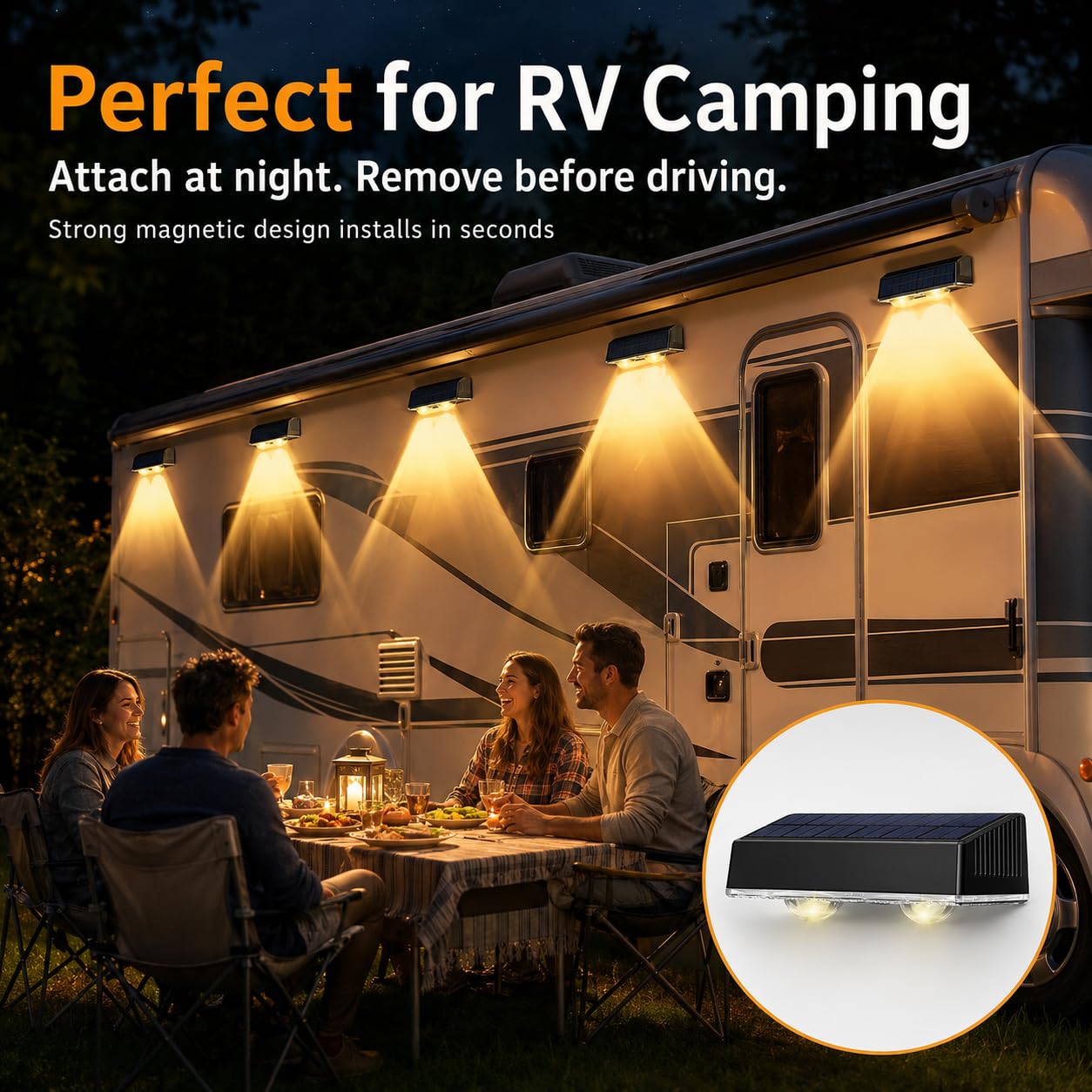 auvstar Lampada Solare da Esterno di 8 Pezzi,Luci Solari Esterno Energia Bianco Caldo Illuminazione per Esterni,Applique da Solare IP65 Fissaggio Magnetico Vite per Giardino Camper Roulotte Terrazza