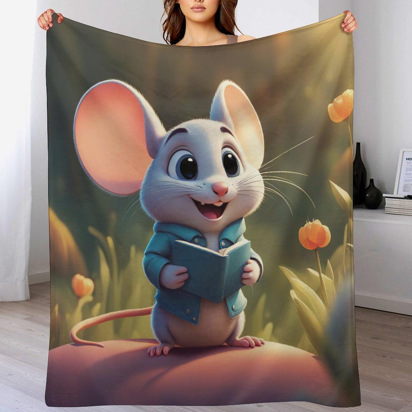 Couverture souris moelleuse et thermorégulatrice en flannel pour lit et voyage 150x200