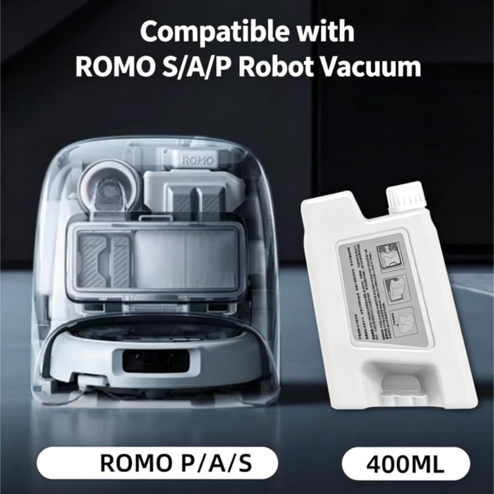 Compatible con la solución de limpieza al vacío del robot DJI ROMO S/A/P | Paquete de 4 recambios de 400 ml for combo de fregona y aspiradora robótica,