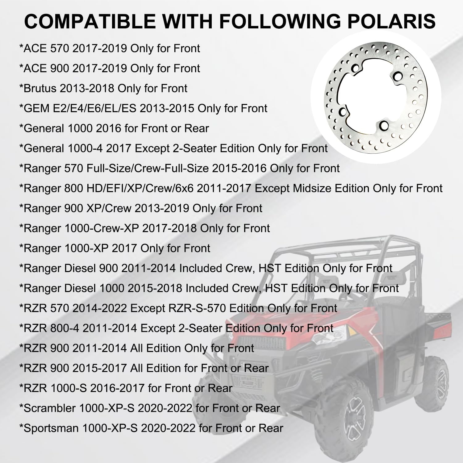 Front Brake Disc Rotor Compatible with Polaris Ranger 570 800 900 1000 Diesel RZR 570 800-4 900 1000-S General 1000 GEM Brutus ACE 570 900 Sportsman 1000-XP-S Part # 5254999