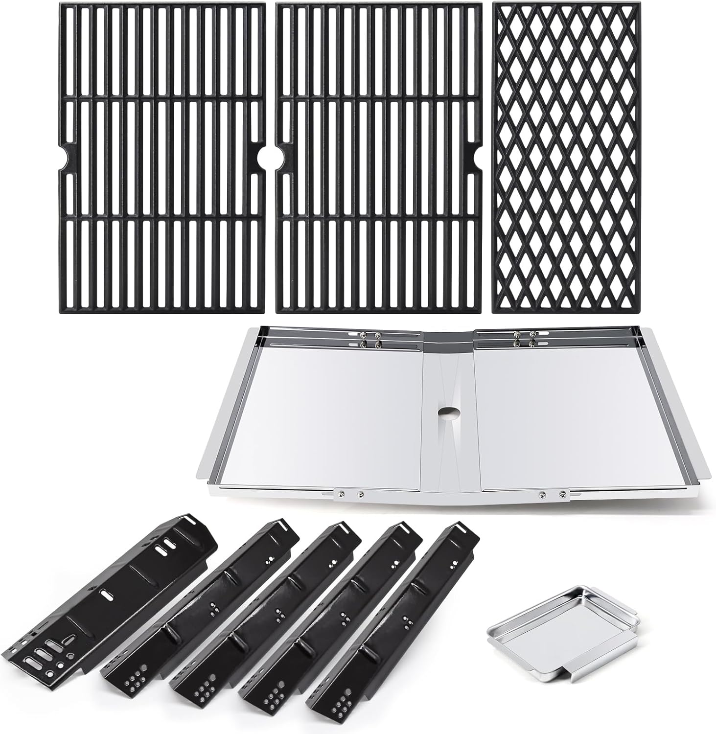 Adviace Grill Replacement Parts for Dyna-Glo DGH474CRP DGH483CRP DGH485CRP DGH474CRP-D, Drip Pan Grease Tray & Grill Grates & Heat Tents for Dyna Glo 5 Burner Grill Models