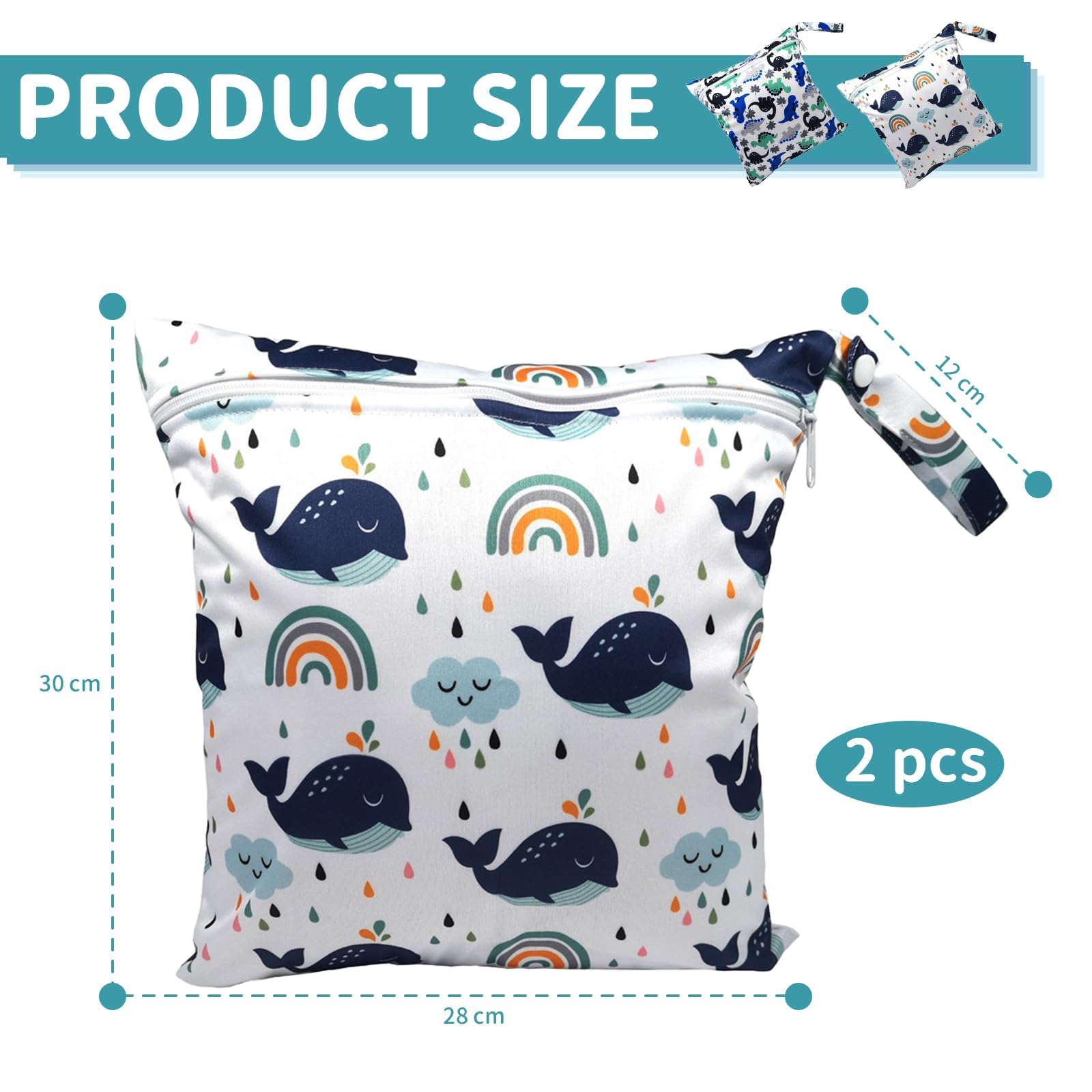 Wetbag Kindergarten 28x30 cm Borsa Impermeabile con Cerniera per Pannolini Nuoto Costumi da Bagno 2 Pezzi TPU