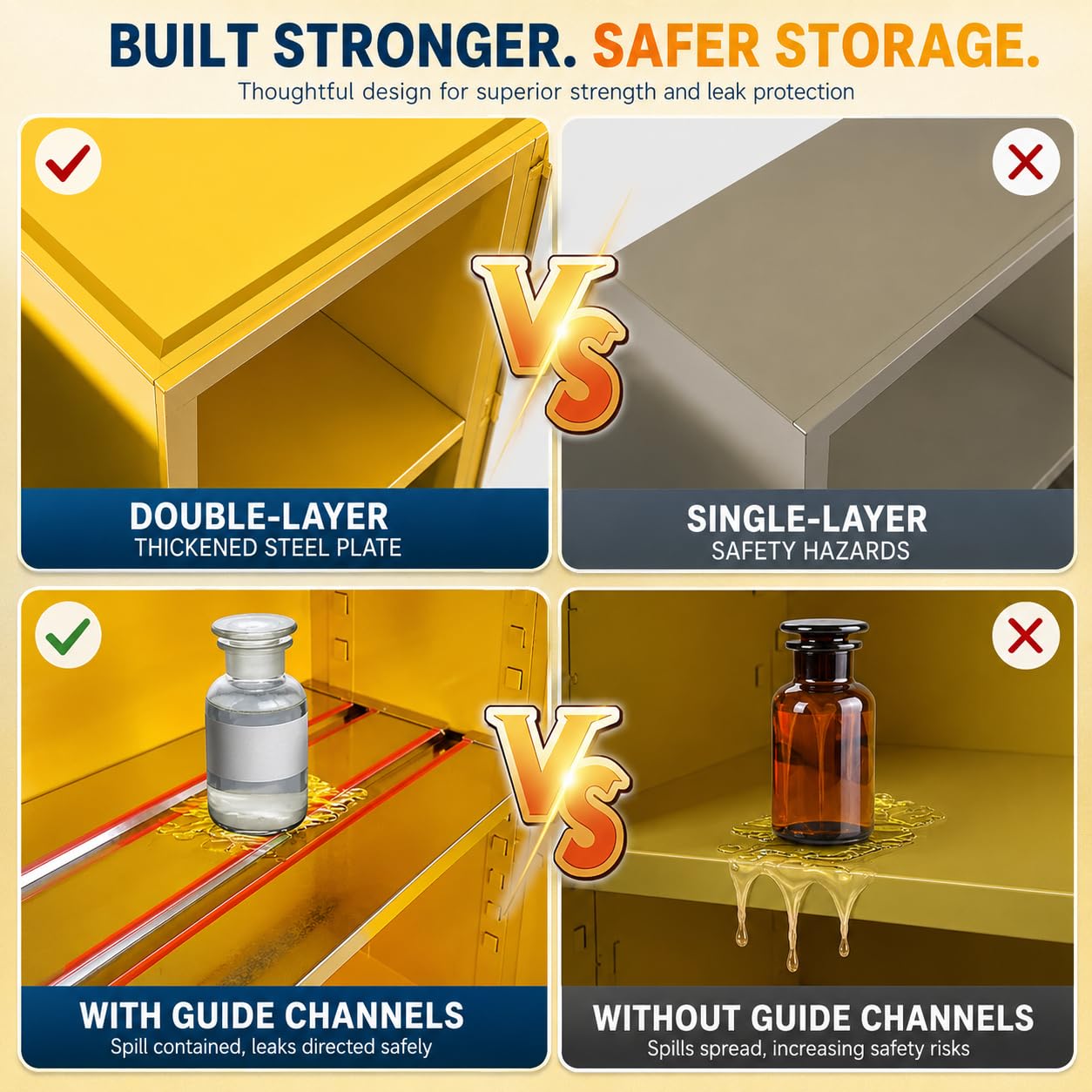 Gabinete de almacenamiento peligroso para líquidos inflamables Productos químicos gabinete de seguridad resistente al fuego con estantes ajustables industriales de laboratorio de grado amarillo 12 gal