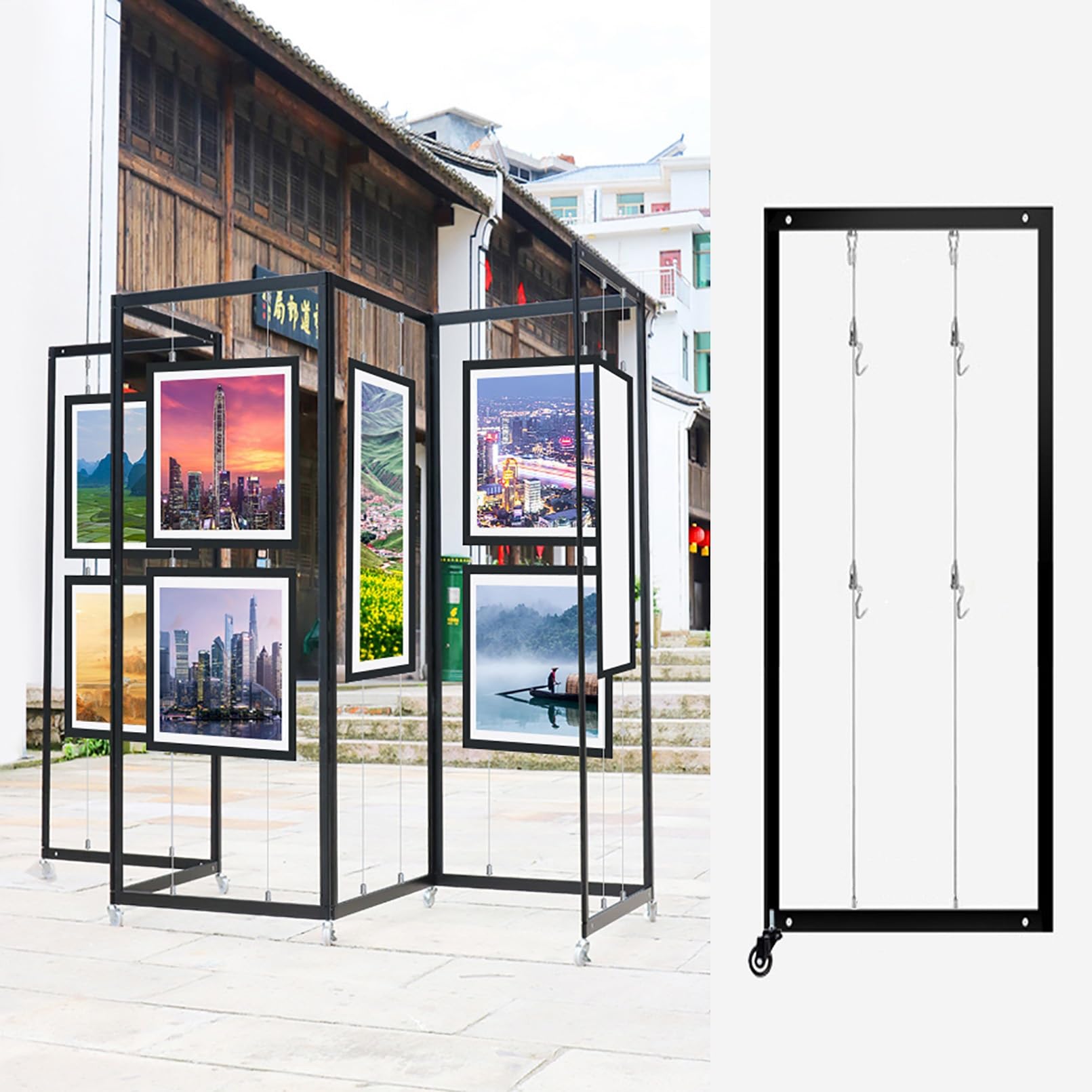 CWCQGH Foldable Poster Stand with Wire & Hooks Display Easel for Art Exhibitions Advertising Marketing Board - 1pc 120x250cm (3pcs 80x180cm/31.5x70.8in)
