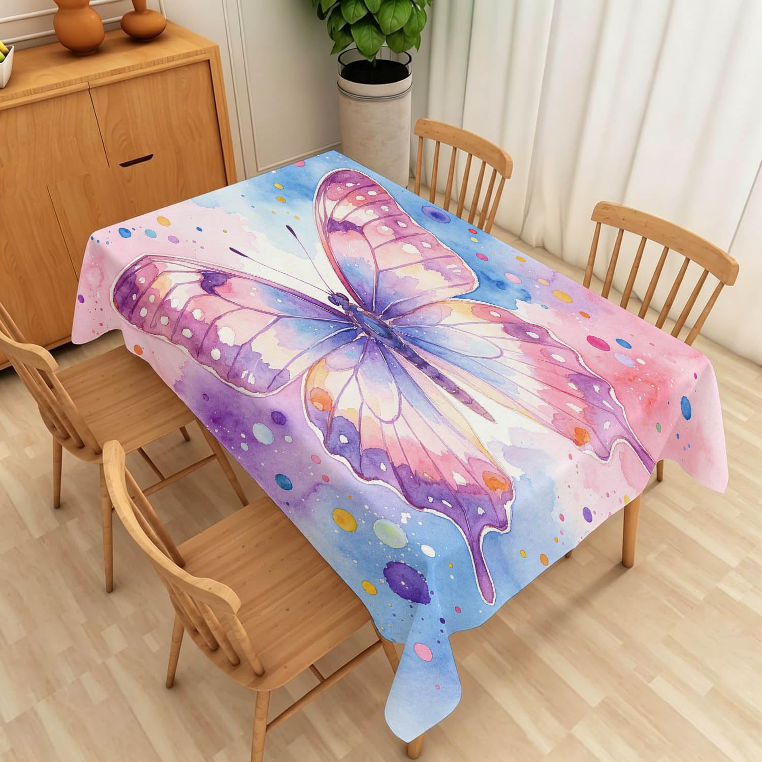 Tovaglia Rettangolare 140x300 cm Farfalle ad Acquerello Poliestere | Motivo Farfalle, Antimacchia, Impermeabile e Lavabile, Copritavolo Adatto per Cucina, Feste e Pranzi Domestici