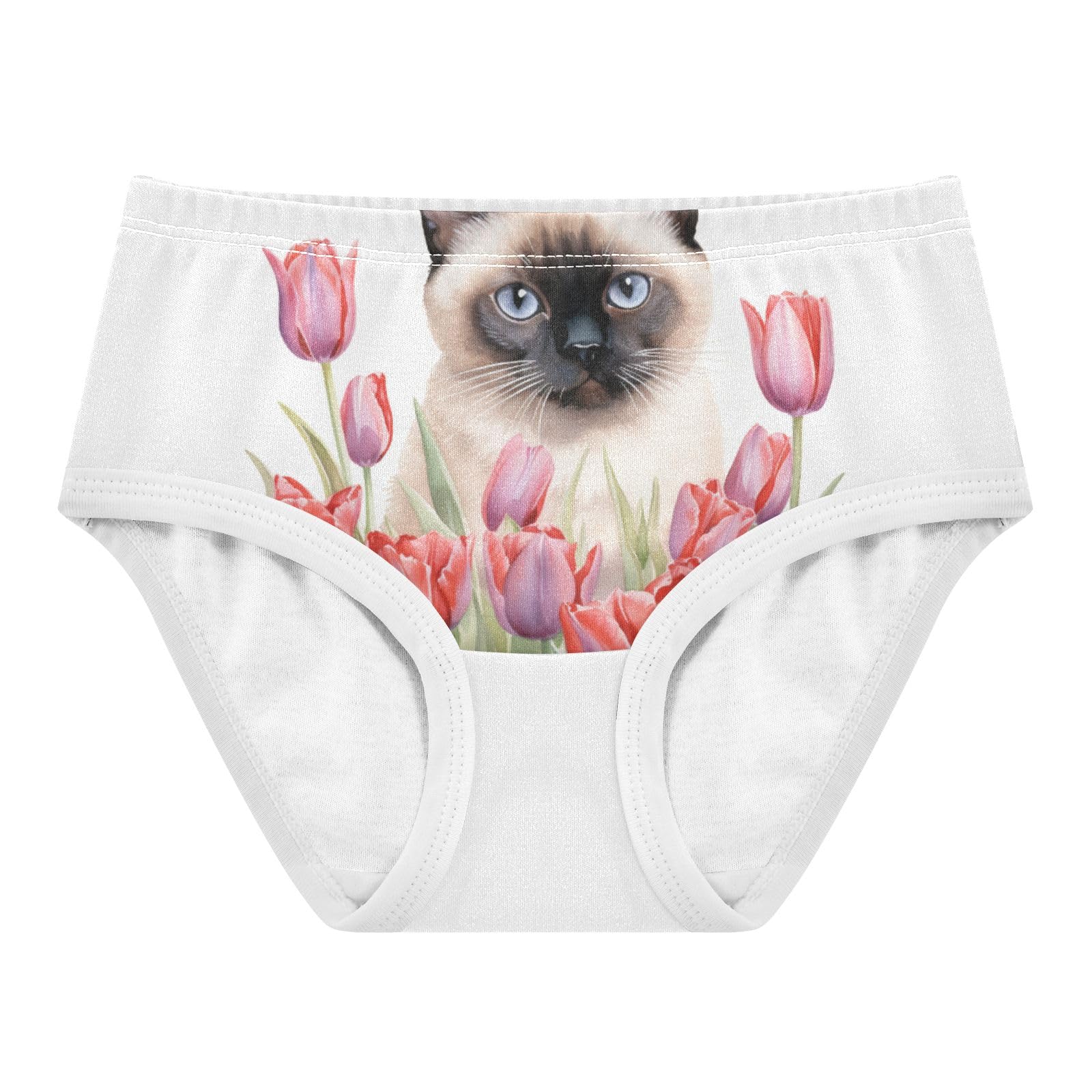 ALAZA Toddler Girls Cotton Hipster Underwear Soft Cat Tulip Flower 2 Pack 2T