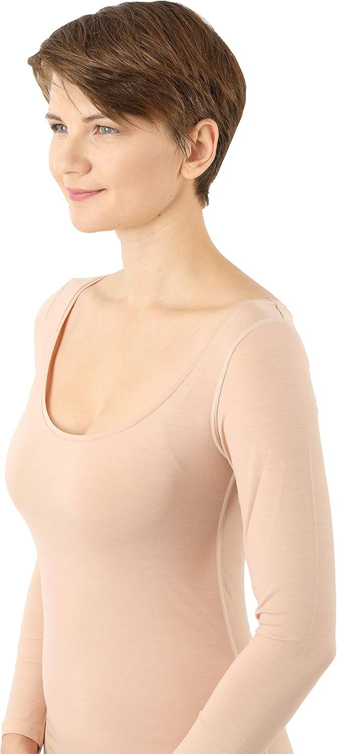 ALBERT KREUZ Women's Functional Undershirt Merino Wool-Tencel™ Lyocell deep Scoop Neck Long Sleeve Invisible Beige