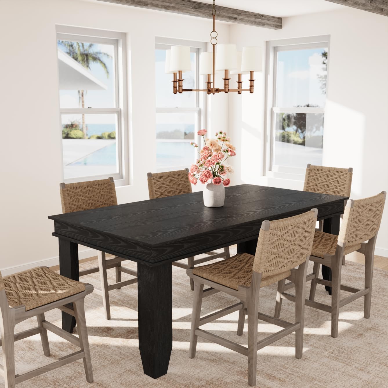 - Extendable Dining Room Table for 6-10, Farmhouse Kitchen