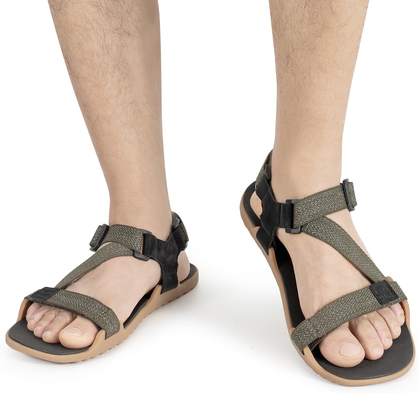 Men's Zero Drop Barefoot Sandals Wide Toe Box Hiking Running Sandals with Reflective Strap for Trail Water Outdoor