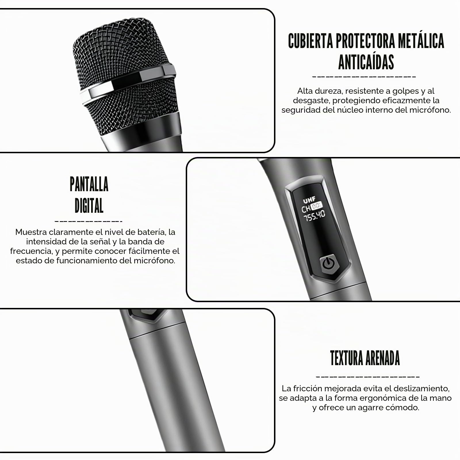 PORFOYO Micrófono inalámbrico, 2 piezas UHF Micrófono inalámbrico, juego de micrófono con receptor recargable, micrófono de mano doble, alcance de 50 m, para karaoke, canto, fiesta, escenario, boda
