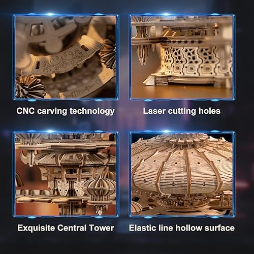 Miniatura 4 de Rompecabezas de madera 3D para adultos, kit de modelo de caja de música SkyCity, más de 600 piezas, diseño de paisaje urbano, desafiante artesanía