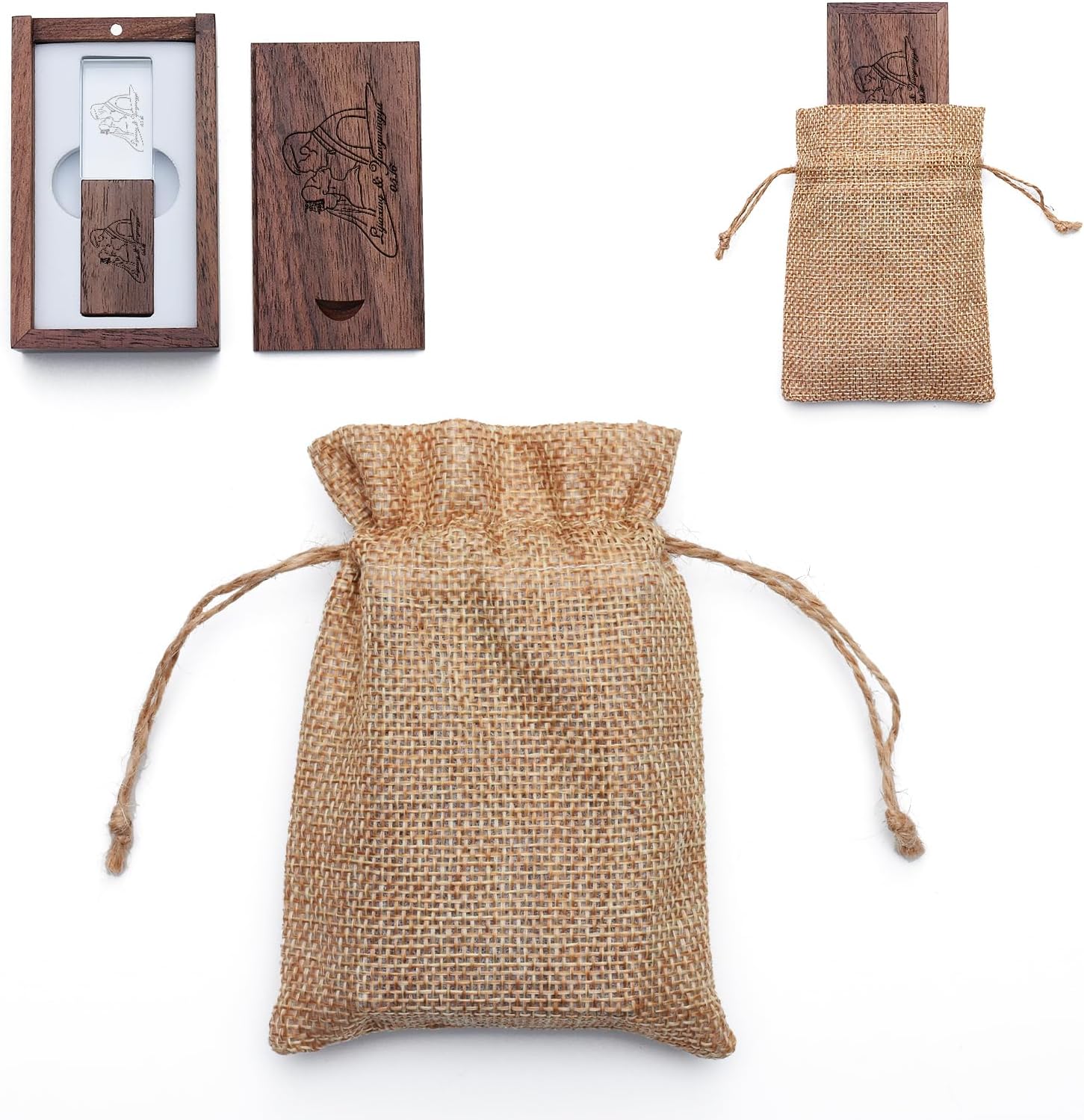 64GB 5Pcs Custom Crystal USB 3.0 Flash Drive with Wooden Gift Box, Wedding Thumb Drive with Linen Bag, Personalized Crystal USB Sticks, Engraved Your Logo & Text for Wedding/Company/Photography