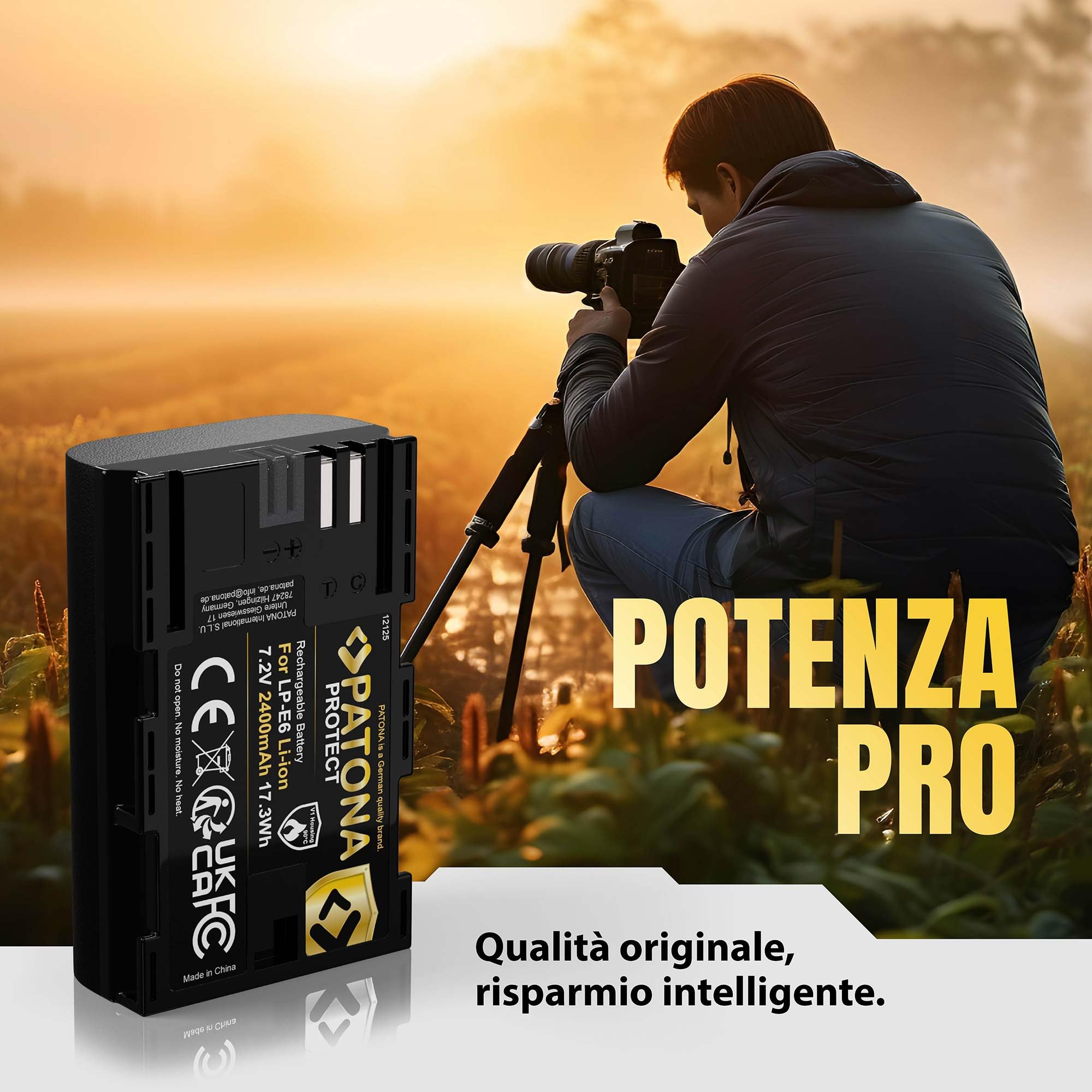 PATONA Protect LP-E6 Batteria 2400mAh – Ricambio per Canon LP-E6 – per EOS 5D Mark II III, 5DS, 6D 7D, 60D 60Da 70D 80D 90D, R R5, XC10 XC15 – con protezione NTC e involucro V1 per uso intensivo