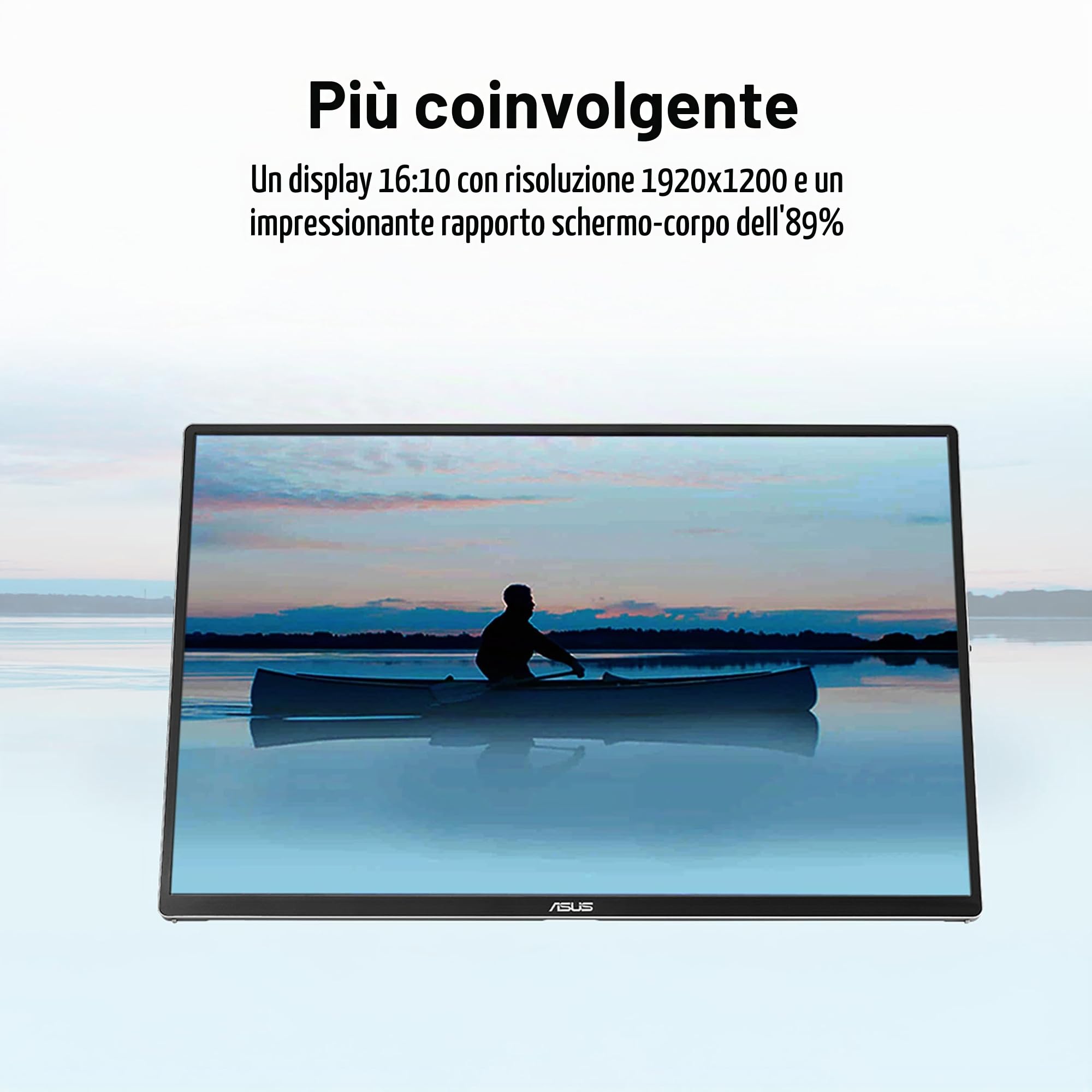 ASUS ZENSCREEN OLED MQ16FC, Monitor Portatile da 15, 6" WUXGA OLED, Nero | (1920 x 1200), 1ms (GTG), 60Hz, Auto Rotazione, Treppiede, USB-C, Mini-HDMI, Power Pass, Flicker Free, Low Blue Light