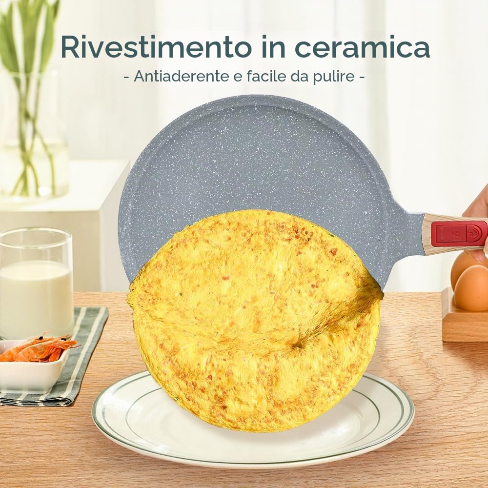 RANX INGST Padella per Crepes Ø30cm con Maniglia Rimovibile, Rivestimento in Ceramica Antiaderente, Crepiera con Distributore di Impasti - Blu