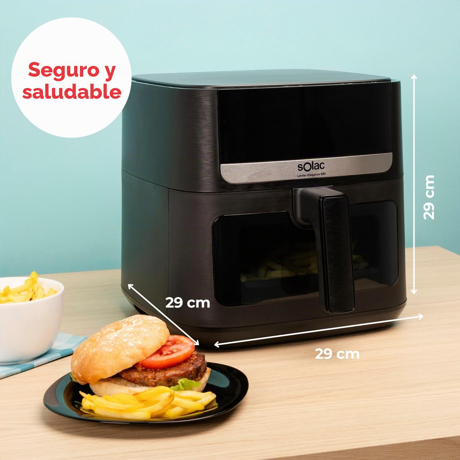 Solac - Air Fryer Leviter Elegance E80 | 1800W 8L | Pantalla Táctil | 8 Programas Automáticos | Temperatura Ajustable y Temporizador | Cocina Rápida | Apta para Lavavajillas | Negro