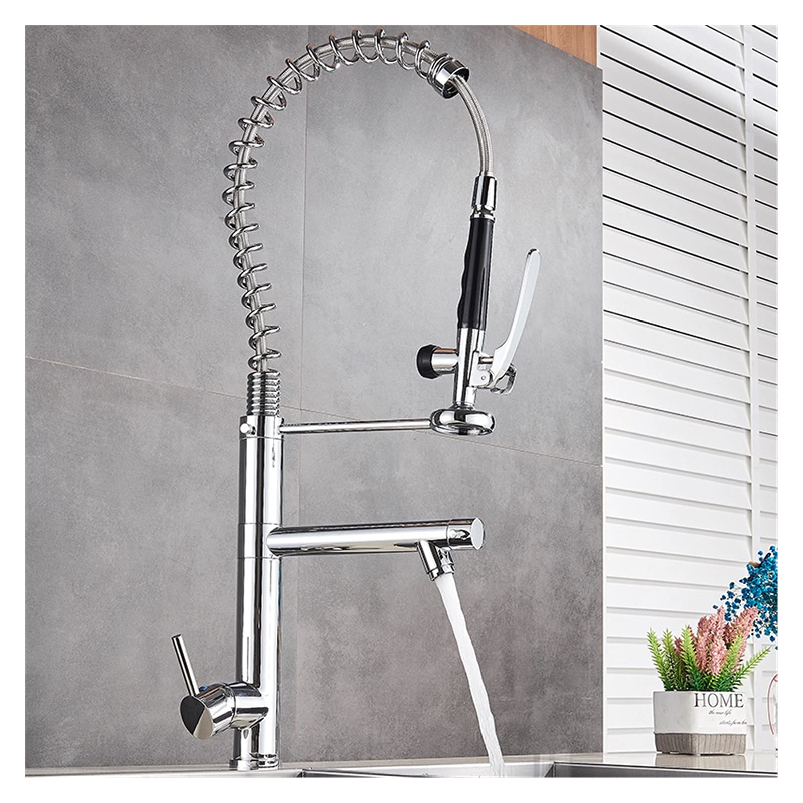 Grifo de Cocina, Grifo de Cocina extraíble, Cabezal de rociador de Manos Libres con Cerradura, Grifo de Cocina de Agua fría y Caliente, caño Giratorio/Grifo Cromado Comfortable Anniversary
