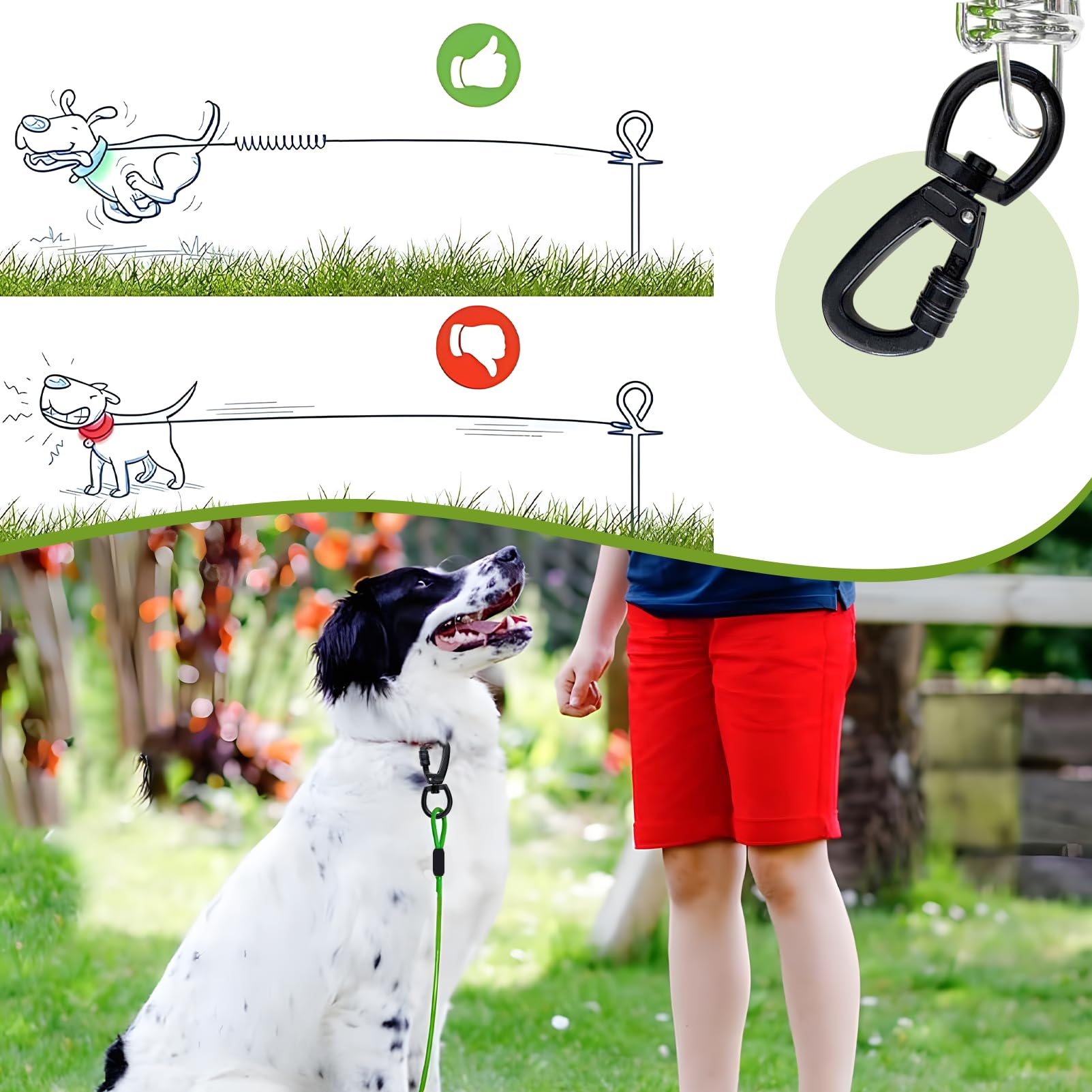 Guinzaglio esterno,resistente da 4 mm, per cani con gancio girevole, cavo in acciaio leggero, guinzaglio per giardino, terreno libero e viaggi (3m)