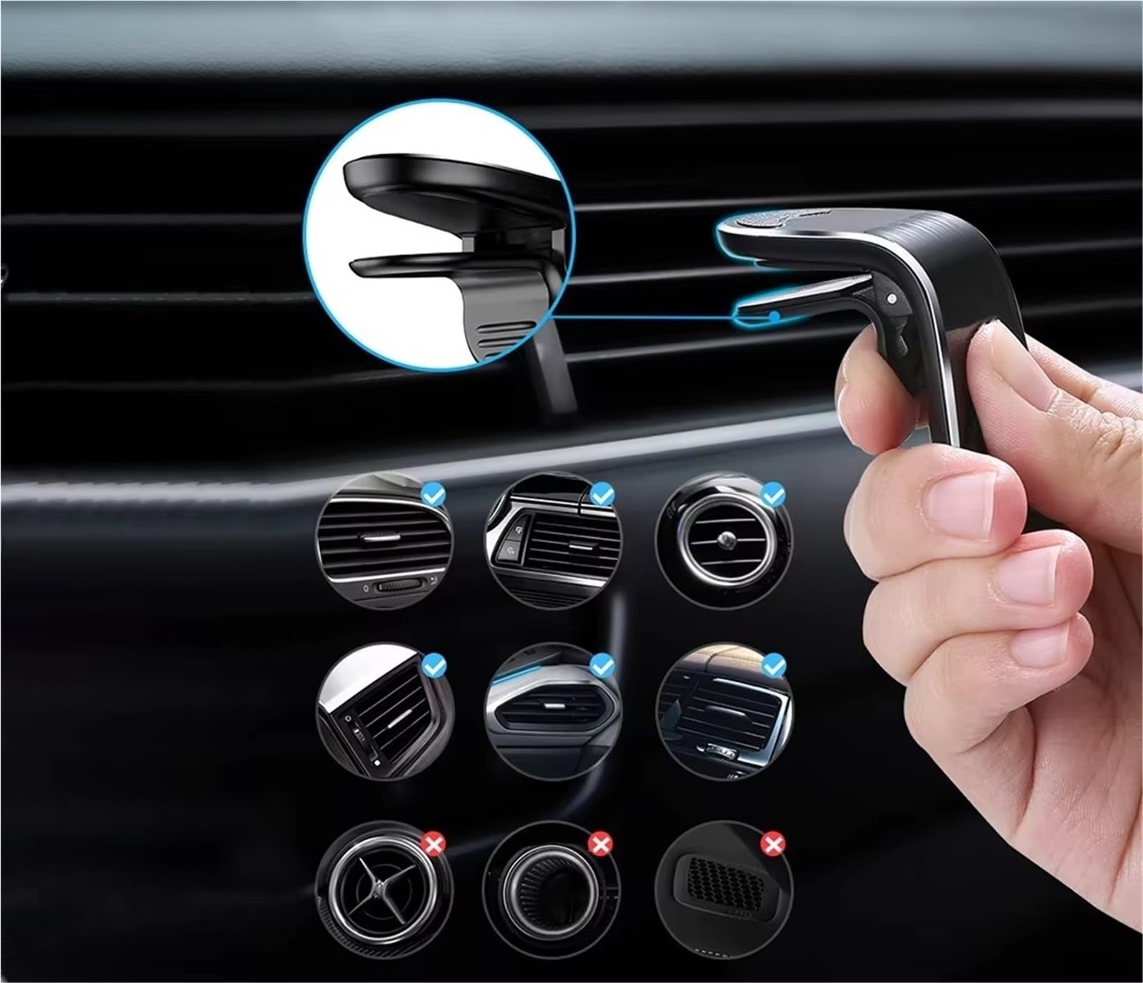 Per Samsung Supporto Magnetico Telefono Auto Uscita Aria Auto Telefono Clip Universale Aspirazione Magnetica Smartphone 3-7 Pollici Porta Cellulare Auto(Silver Fixed Holder)