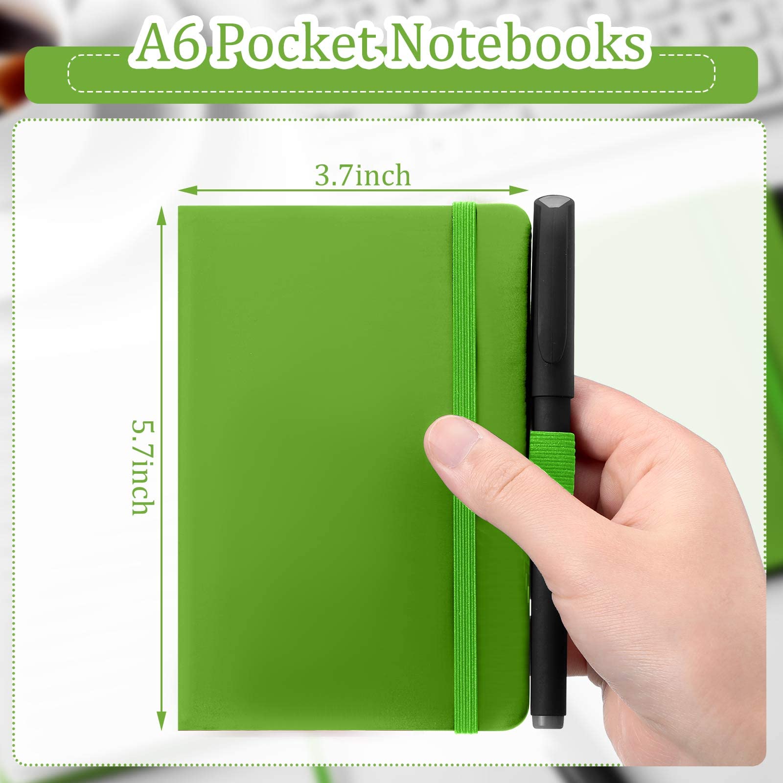 Laumoi Lot de 36 carnets de poche avec stylos - Format A6 - Mini bloc-notes lignés et lignés - Couverture rigide - Avec porte-stylo - Pour l'école, le bureau - 9,4 x 14 cm (vert)