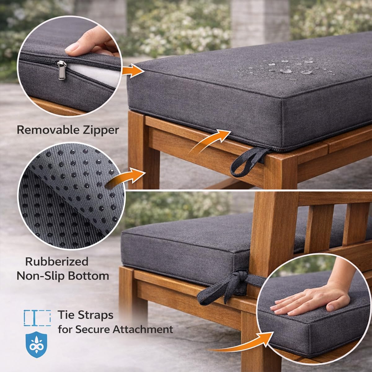 Générique Coussin De Banc 120x45 cm Coussin Banc Extérieur, Imperméable Anti‑Glisse Housse Amovible Lavable avec Sangles 5 cm Épais pour Banc Jardin Terrasse Balcon - Vert ArméE