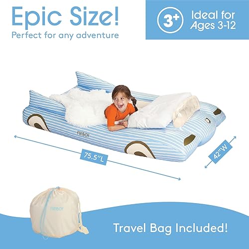 Miniatura 7 de FUNBOY Cama y colchón inflable de viaje azul para niños. Perfecto para fiestas de pijamas. Incluye bolsa de almacenamiento, tamaño individual