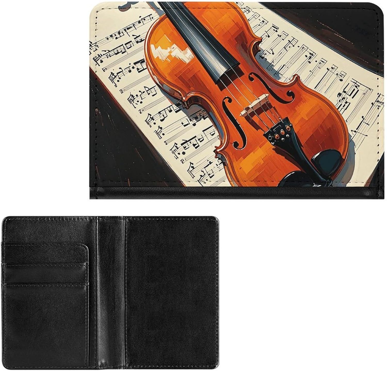 Violin Sheet Music Passport Holder Slim Travel Wallet RFID Blocking Card Case Cover Passport Cover Protector Essentials with Credit Card Slots for Women/Men image 2