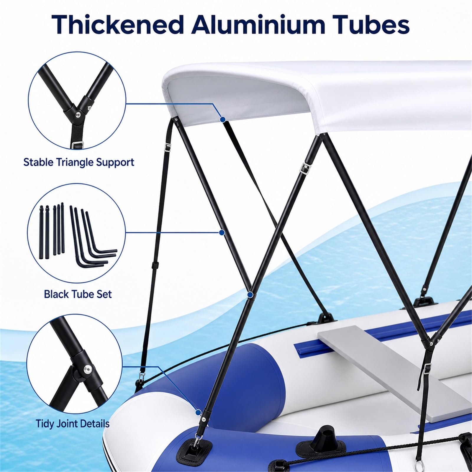 Tendalino a T Estensione,Tendalino per Barca,Bimini di Prua con Tendalinos Tendas pers Barca,Impermeabile,Resistenza allo Strappo,per Yachts,motoscafi e Barche da Pesca